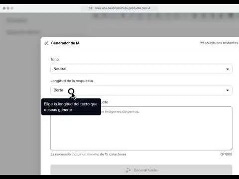 Crea una descripción de producto con IA